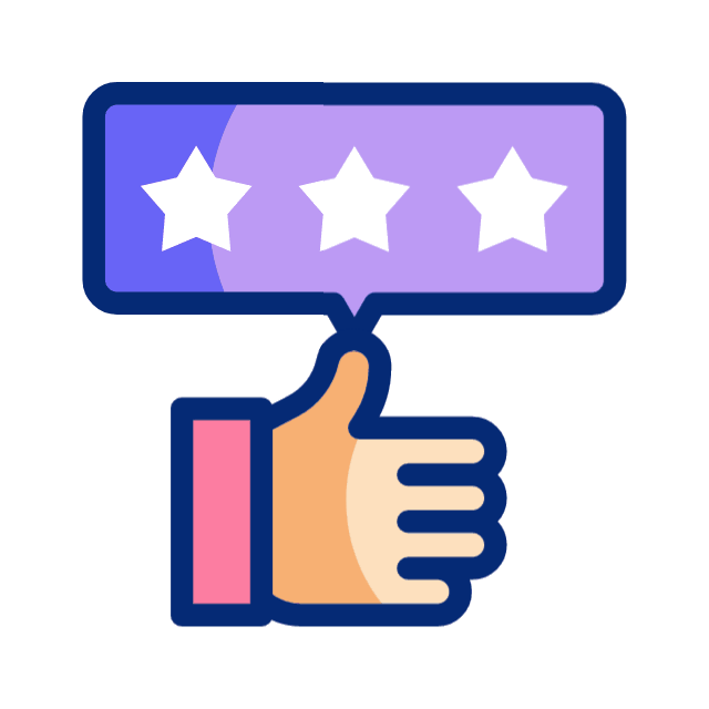 mão com polegar para cima e estrelas indicando avaliação positiva